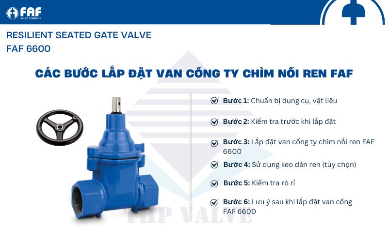 các bước lắp đặt van cổng nối ren faf 6600