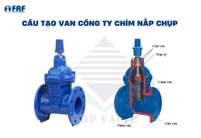 cấu tạo của van cổng ty chìm nắp chụp