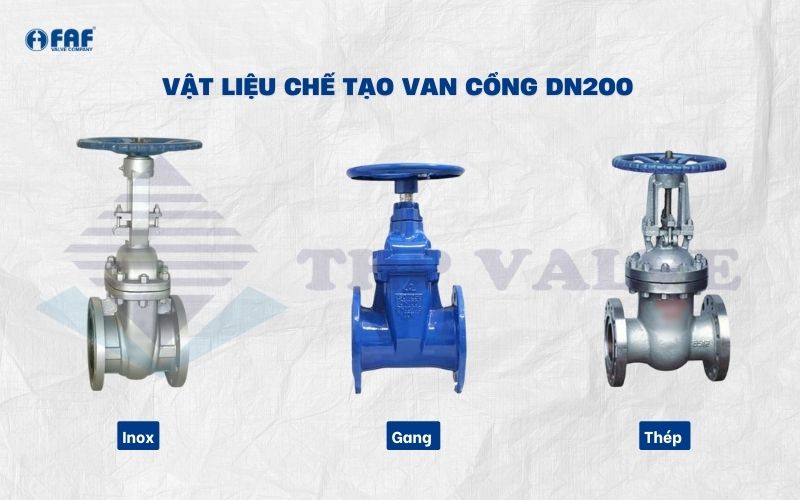 phân loại van cổng dn200 theo vật liệu chế tạo