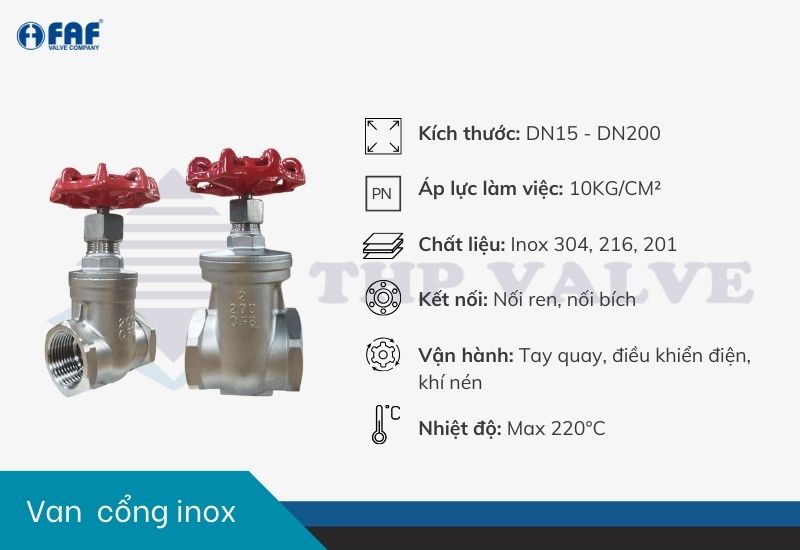 thông số cơ bản của van cổng inox