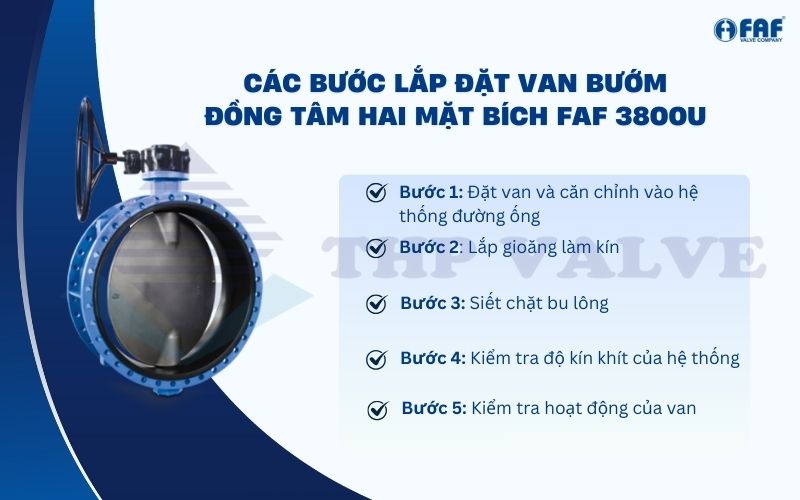 các bước lắp đặt van bướm đồng tâm hai mặt bích faf 3800u
