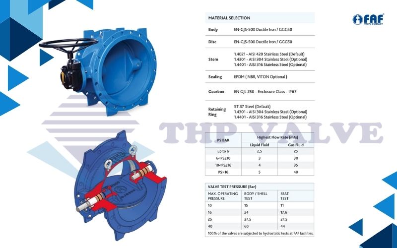 các thông số kỹ thuật cơ bản của van bướm lệch tâm kép faf 3800