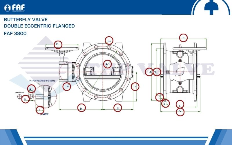 các thông số kỹ thuật van bướm lệch tâm kép faf 3800