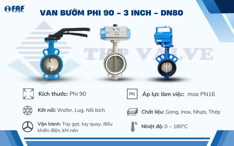 thông số kỹ thuật van bướm phi 90