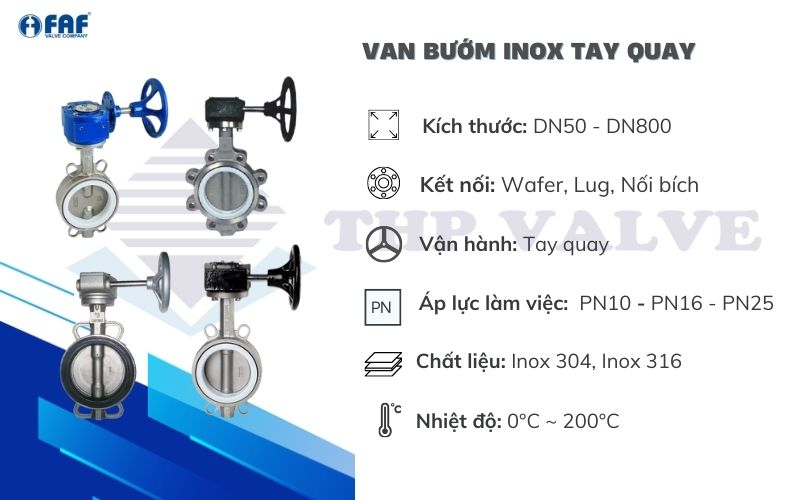 thông số kỹ thuật van bướm tay quay inox