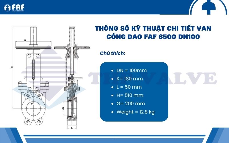 thông số kỹ thuật van cổng dao faf dn100