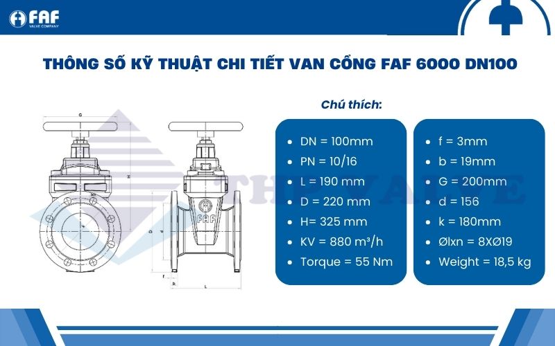 thông số kỹ thuật van cổng ty chìm faf 6000 dn100