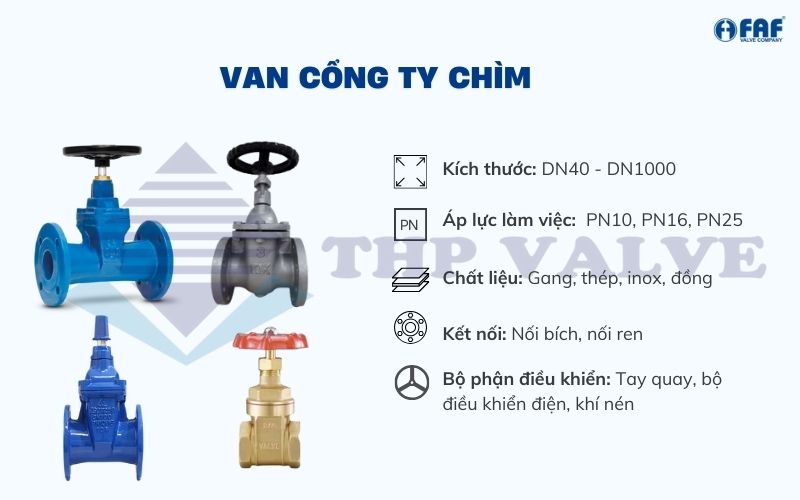 thông số kỹ thuật của van cổng ty chìm