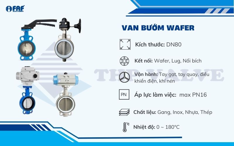 thông số van bướm wafer type end connection