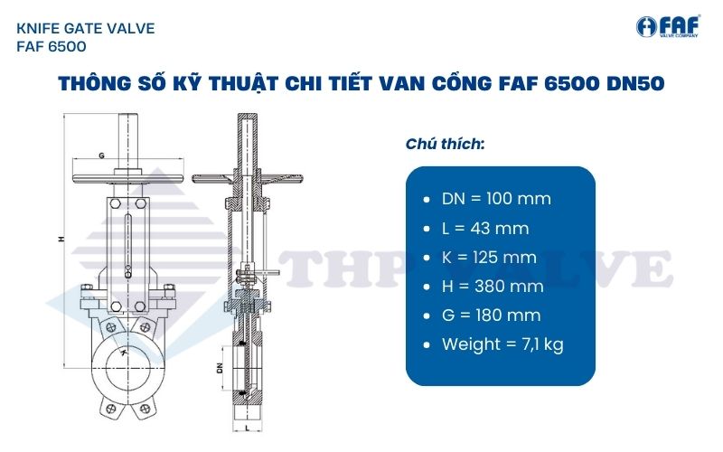 thông số van cổng dao faf 6500 dn50