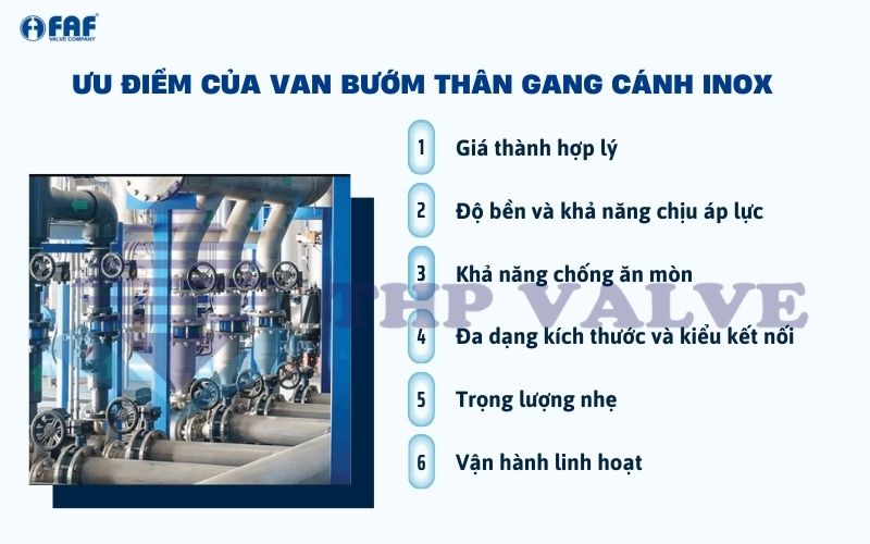 ưu điểm van bướm thân gang cánh inox