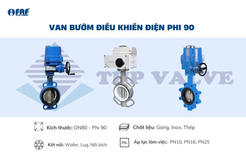 thông số van bướm điều khiển điện phi 90