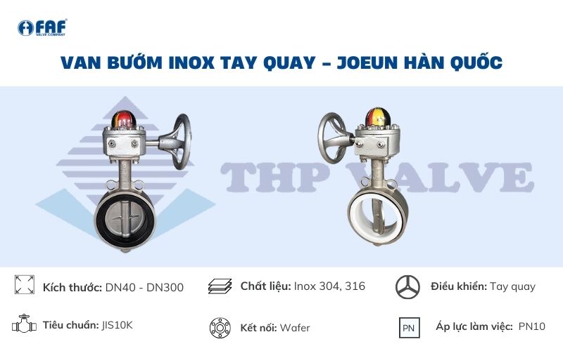 van bướm inox tay quay joeun hàn quốc