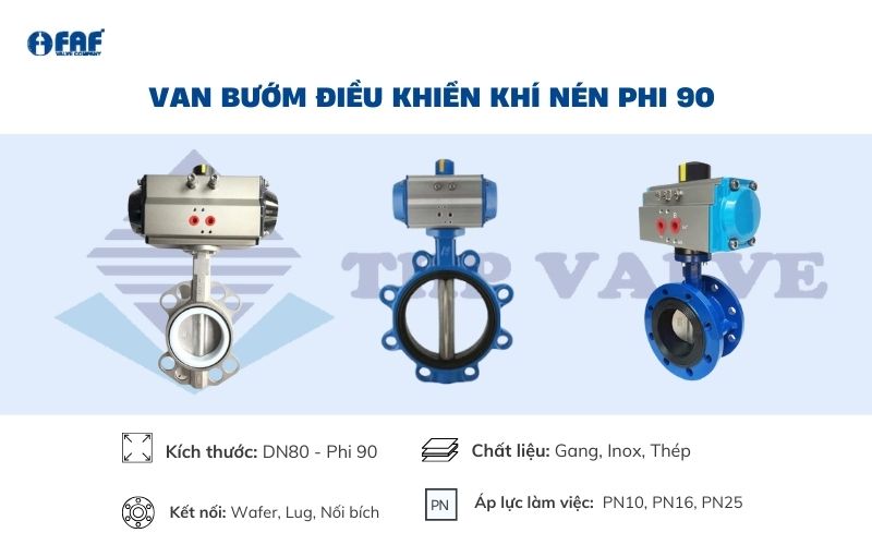 thông số van bướm điều khiển khí nén phi 90