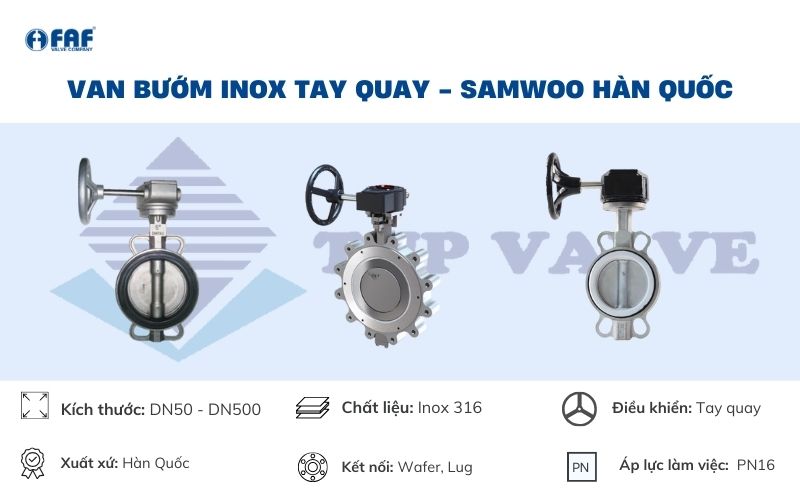 van bướm tay quay inox samwoo hàn quốc