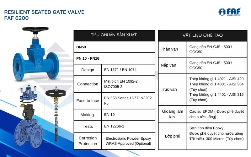 van cổng ty chìm mặt bích faf 6200 dn50