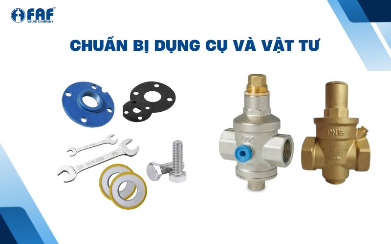 dụng cụ và vật tư lắp van giảm áp nước