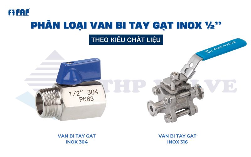 phân loại van bi tay gạt inox 1/2 theo chất liệu