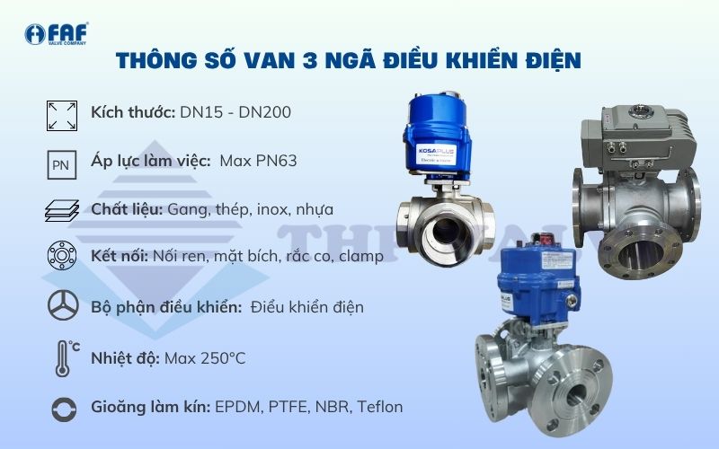 thông số kỹ thuật van 3 ngã điều khiển bằng điện