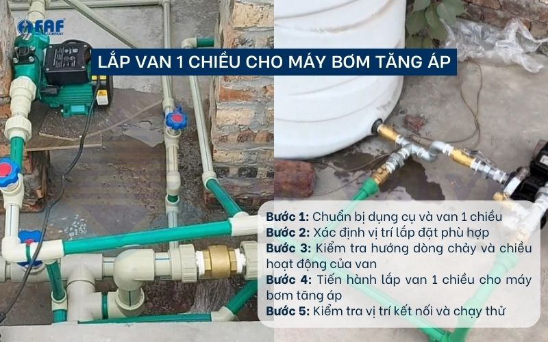 các bước lắp van 1 chiều cho máy bơm tăng áp