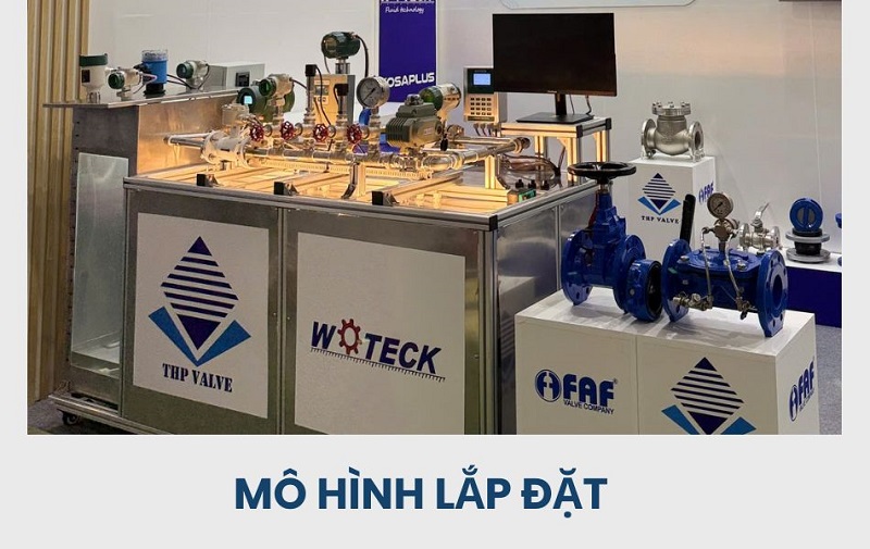 Mô hình lắp đặt kết hợp nhiều loại van, đồng hồ nước và thiết bị đo trong một hệ thống đường ống