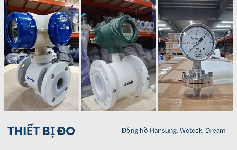 Thiết bị đo lường và đồng hồ nước được sắp xếp nổi bật trong không gian triển lãm