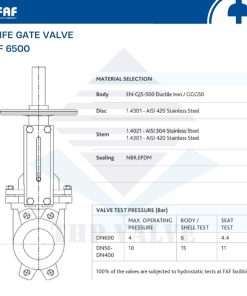 thông số cơ bản van cổng dao faf 6500