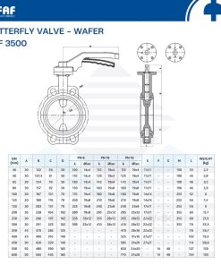 thông số kỹ thuật van bướm tay gạt wafer faf 3500