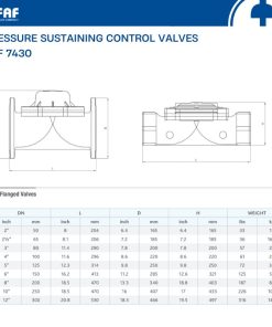 Thông số van duy trì áp suất FAF 7430 nối bích