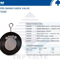 các model sản phẩm tùy chọn van một chiều lá lật wafer dạng treo faf 2330