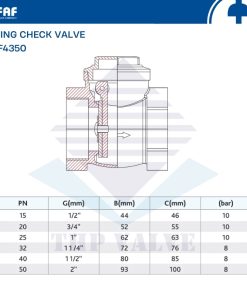 thông số kỹ thuật van một chiều lá lật nối ren faf 4350
