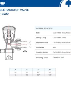 Vật liệu cấu tạo van tản nhiệt góc FAF 4400