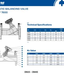 Thông số van cân bằng FAF 7600 từ DN15 - DN40